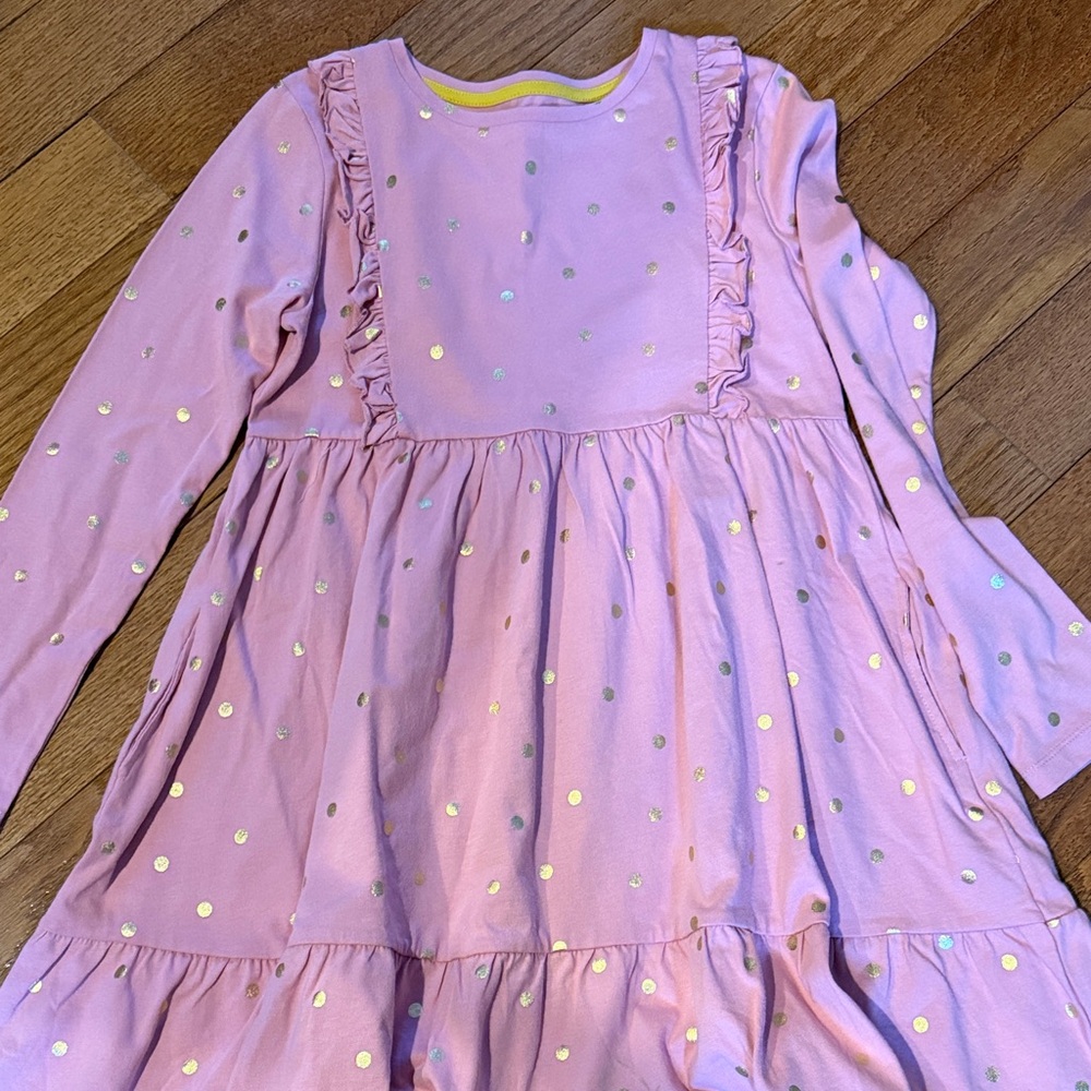 Pink Long Sleeve Dress with Gold Polka Dots